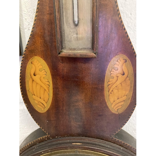 119 - Scientific Instruments: George III aneroid barometer c1790-1800, mahogany case decorated with veneer... 
