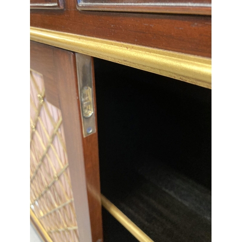 126 - 20th cent: Breakfront side cabinet in the Regency style by Arthur Brett & Sons. 201cm.
