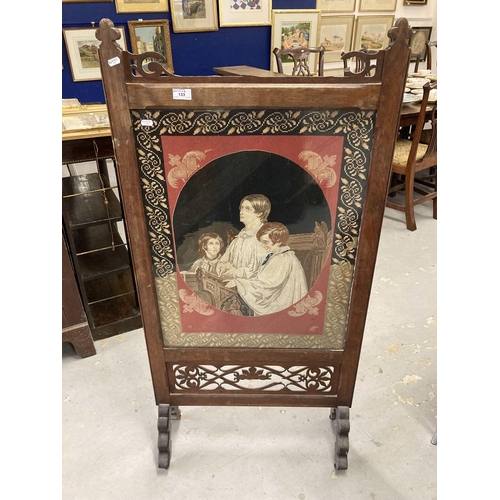 133 - Oak Framed Victorian fire screen with tapestry inset panel of choir boys together with a small Victo... 