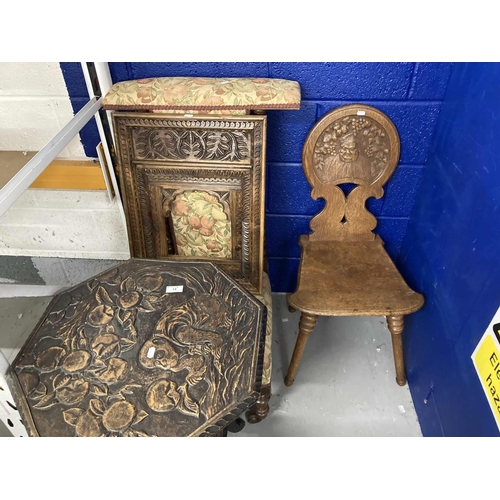 14 - Furniture: 21st cent. Oak hall chair with carver back, a 19th cent. prie-dieu chair, mahogany turned... 