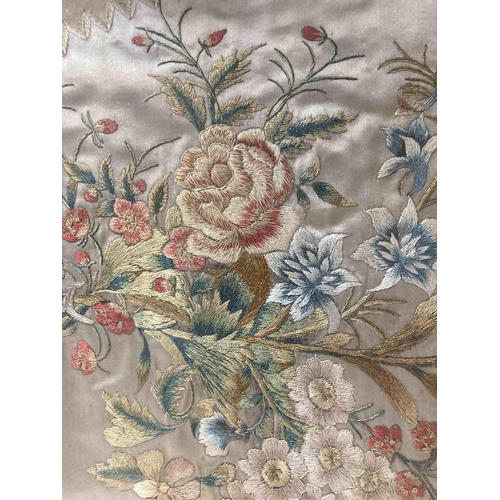 152 - Silkwork: Two silkwork pictures one flora display c1830-40 set in the oval under glass in ebonised a... 