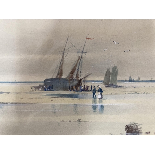 153 - Watercolour, 'Beached Vessel'. 9ins. x 14ins.