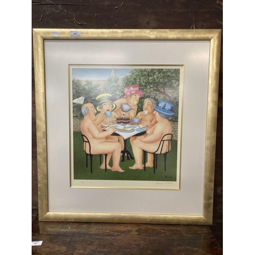 157 - Limited Edition Prints: Beryl Cook 'Tea in the Garden', 471/650, with certificate of authenticity.
N... 