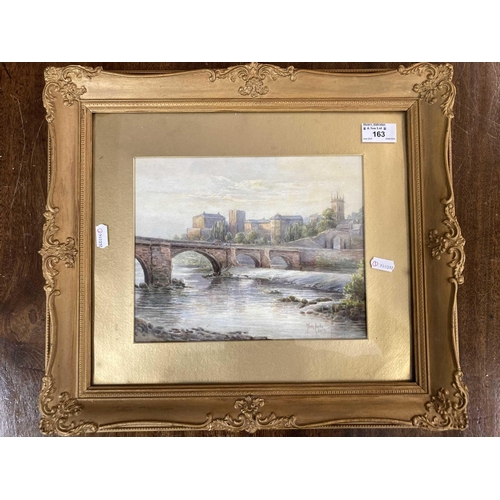 163 - Early 20th cent. Watercolour, 'A river and bridge at dusk' possibly Chester, signed and dated 1923, ... 