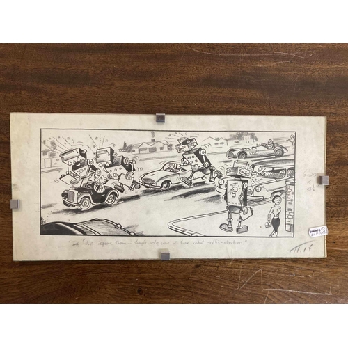 179 - Paul Rigby: Pair of cartoon sketches, Australian, mid 20th Century, clip frame under glass. 40cm x 1... 