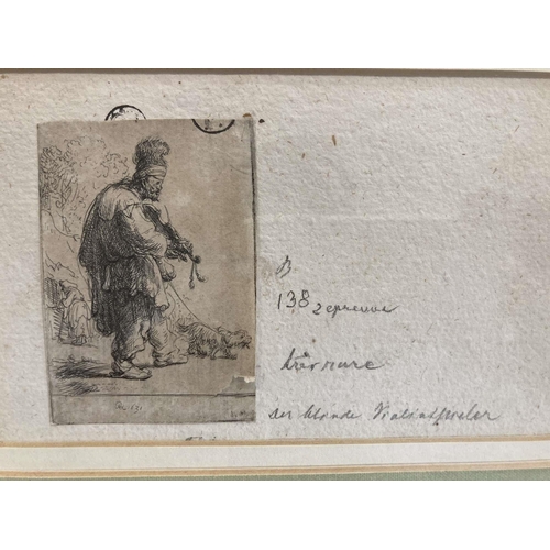 186 - After Rembrandt von Rijn: Etching The Blind Fiddler 3ins. x 2ins. 5cm x 8cm.
