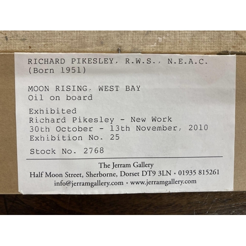 187 - Richard Pikesley (1956- ): Moon Rising oil on board, exhibition label to reverse. 19cm x 14cm.
NB Th... 