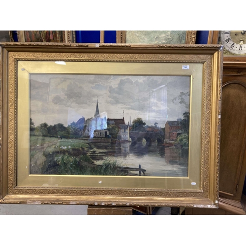 191 - Oil on board landscape with river monogrammed KW, framed.