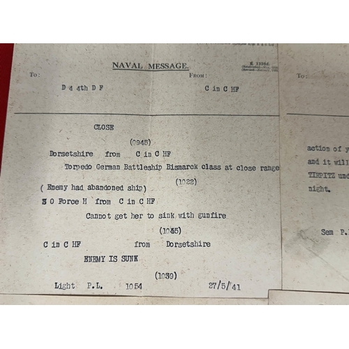 305 - WWII/Militaria: An extremely rare archive of 22 Royal Naval telegraph messages that chronicle one of... 