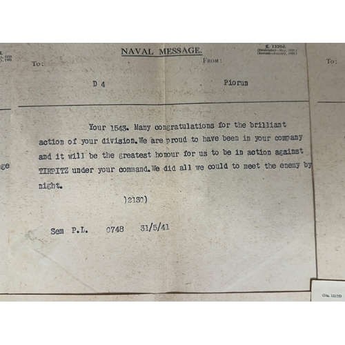 305 - WWII/Militaria: An extremely rare archive of 22 Royal Naval telegraph messages that chronicle one of... 