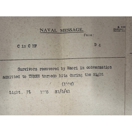 305 - WWII/Militaria: An extremely rare archive of 22 Royal Naval telegraph messages that chronicle one of... 