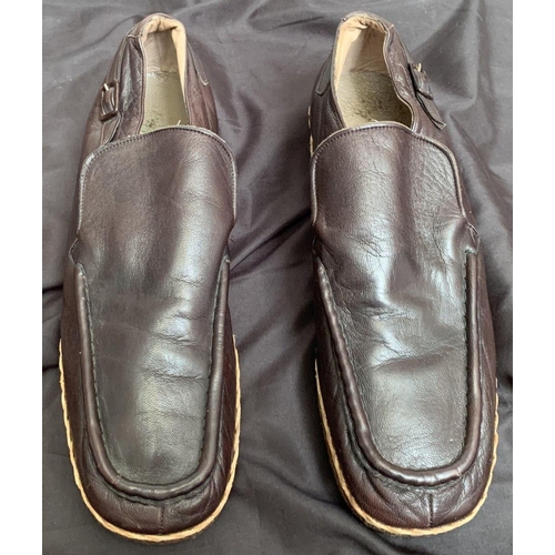 374 - Elvis Presley: Personally owned and well-worn by Elvis. Brown leather shoes with a faux buckle that ... 