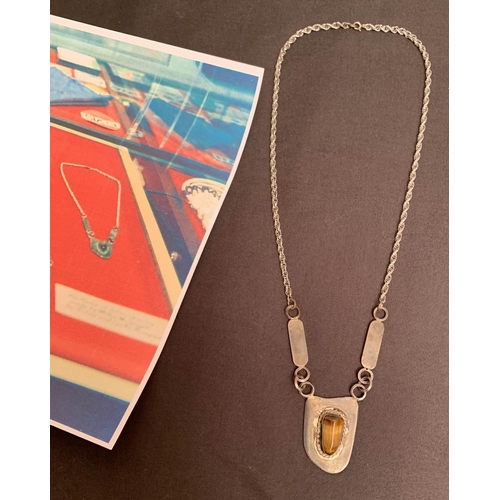 375 - Elvis Presley: Extremely Rare Elvis Owned and worn Sterling Silver Tigers Eye Necklace, sold with an... 