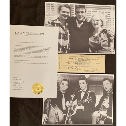 381 - Elvis Presley: Rare Sun Record Company Cheque for the royalties for Elvis Presley's 1954 first offic... 