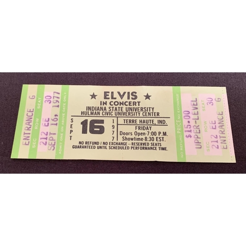 381a - Elvis/Music: Original Elvis in concert (green) ticket SEPT 16 1977 Indiana State University Hulman C... 