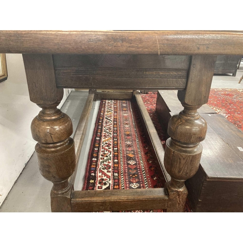 43 - Early 20th cent. Oak refectory table in the Jacobean style. 214cm x 71cm x 78cm.