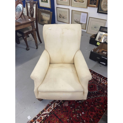 45 - Furniture: Late 19th cent. Howard style lounge chair in need of reupholstery, 187222 stamped on one ... 