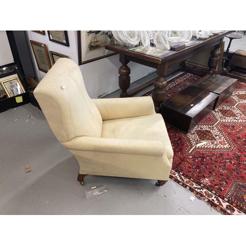 45 - Furniture: Late 19th cent. Howard style lounge chair in need of reupholstery, 187222 stamped on one ... 