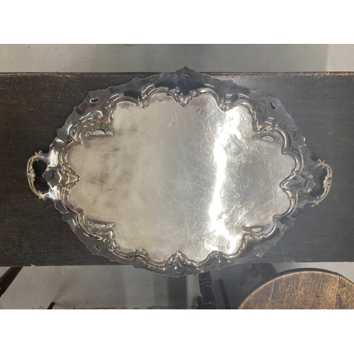 46 - Silver Plate: Late 19th/early 20th cent. Silver plated two-handled serving tray decorated in the Roc... 