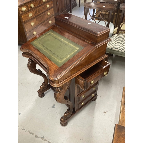 50 - Furniture: 20th cent. Reproduction mahogany Davenport, four side drawers, pen box, fitted interior.... 