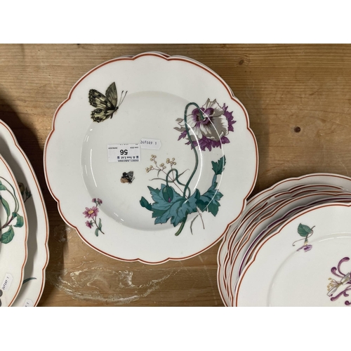 56 - Continental Ceramics: Sevres Mace Servia polychrome flora and insects ovals x 2, 15ins and 12ins, se... 