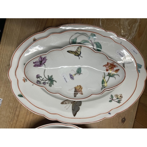56 - Continental Ceramics: Sevres Mace Servia polychrome flora and insects ovals x 2, 15ins and 12ins, se... 