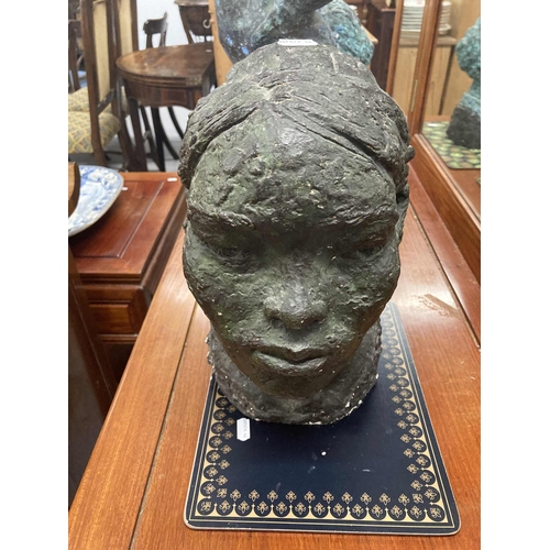 58 - Modern Art: Late 20th cent. Plaster bust of a female with hair swept back in a bun, bronze effect, 3... 