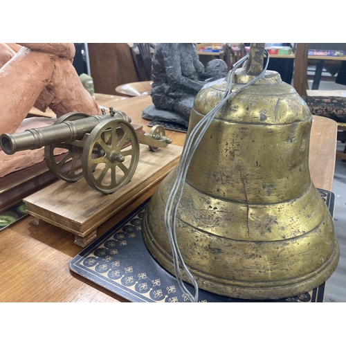 69 - Cast Brass: 19th cent. Bell with Chinese/Myanmar (Burma) characters, 23cm diameter, 22cm tall.... 