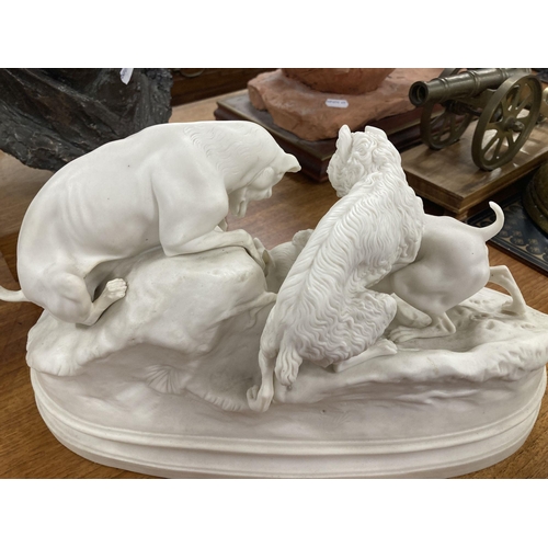 70 - Parian group figure of dogs around a rabbit hole, modelled after ‘Chasse Au Lapin’ Pierre Jules Mene... 