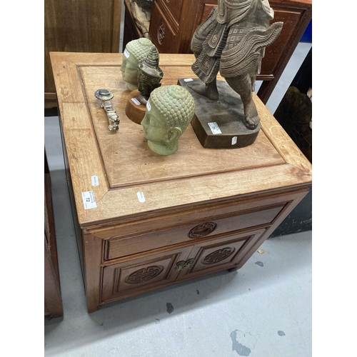 72 - 20th cent. Chinese hardwood square tables with single drawer, plus one other, 22ins. x 22ins.