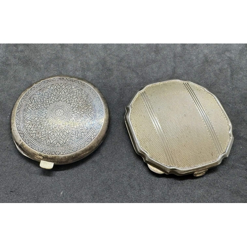 720 - Hallmarked Silver: Powder compact, Birmingham 1925, Bernard Cuzner and a white metal (marked silver)... 