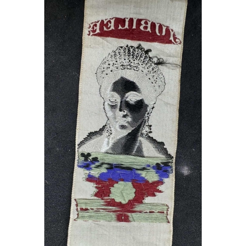 730 - Royal Memorabilia: A Queen Victoria Golden Jubilee silkwork bookmark, the young head of Queen Victor... 