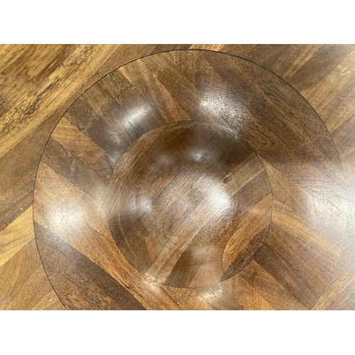74 - Lindsay Dunn: Australian wood carver, mixed wood large bowl, 17ins diameter, a lattice swirl bowl, 7... 