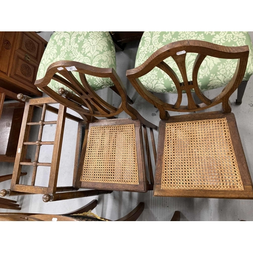 83 - Furniture: Erly 20th cent. Liberty style oak bedroom chairs with bergere seats together with oak eig... 