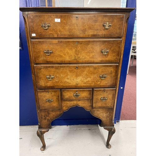 1 - Edwardian: Edwardian: Walnut tall chest of drawers in the Queen Anne style with shaped front elevati... 