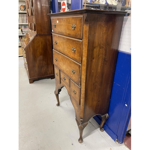 1 - Edwardian: Edwardian: Walnut tall chest of drawers in the Queen Anne style with shaped front elevati... 