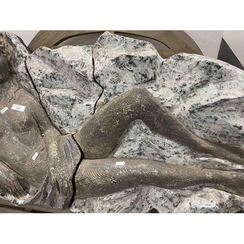 101 - Ceramics: Ceramics: A mid-century ceramic. Wall plaque of a reclining figure on a marbled background... 