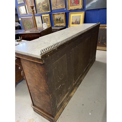 115 - Furniture Furniture: Victorian burr walnut breakfront credenza/sideboard with marble top. gilt brass... 