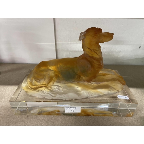 13 - Glassware: Glassware: A frosted glass model of a resting hound, probably Daum, modelled lying with h... 