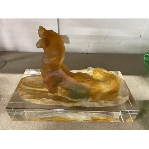 13 - Glassware: Glassware: A frosted glass model of a resting hound, probably Daum, modelled lying with h... 