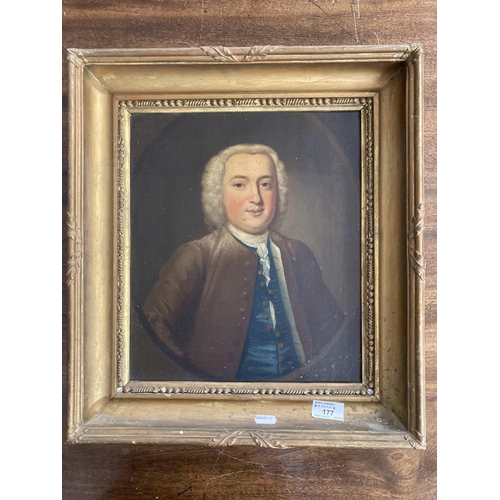 177 - English School: English School: Mid-18th cent. Oil on canvas portrait of George Barratt, half-length... 