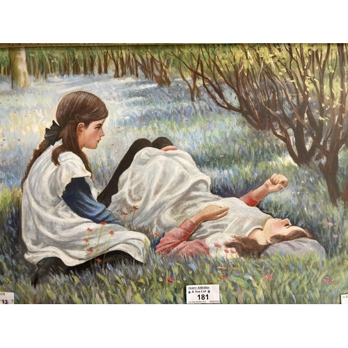 181 - English School: English School: Watercolour c1900 well-executed study of two young girls in a meadow... 