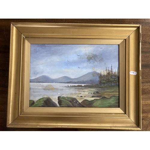 189 - Paintings: A. Morrison oil on canvas inland lake study signed lower right and dated 1922, 14ins. x 1... 