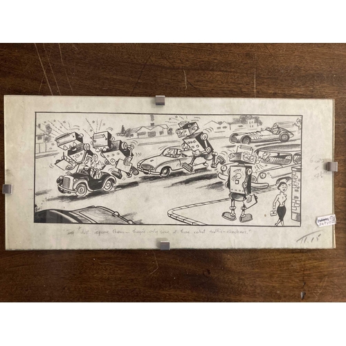 196 - Paul Rigby: Paul Rigby: Pair of cartoon sketches, Australian, mid 20th Century, clip frame under gla... 