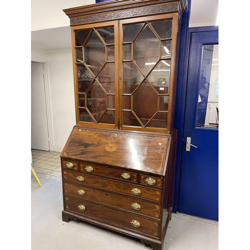 2 - Furniture: Furniture: Late 18th cent. Mahogany bookcase bureau drop-flap, fully fitted interior, thr... 