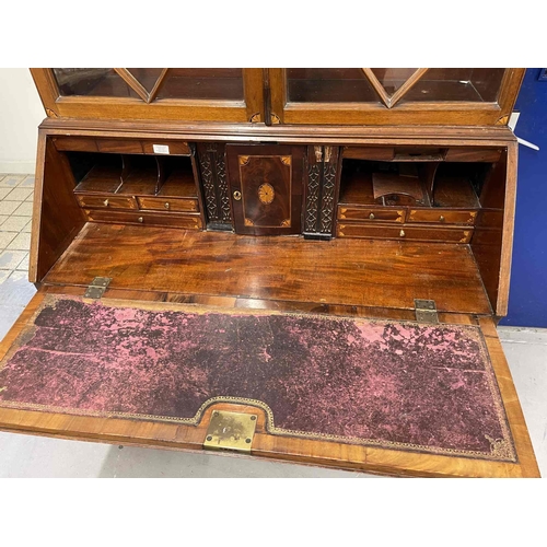 2 - Furniture: Furniture: Late 18th cent. Mahogany bookcase bureau drop-flap, fully fitted interior, thr... 