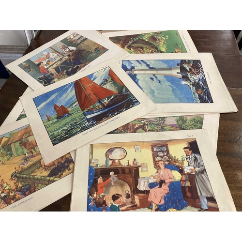 223 - Artwork: Artwork: A part set of 1930s school posters depicting home and rural life. Each measuring a... 