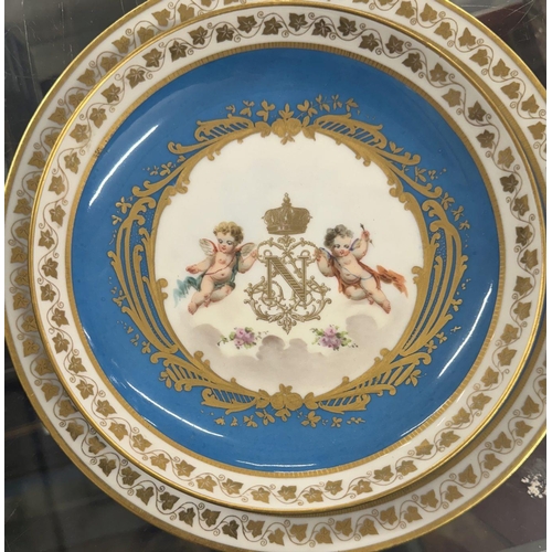 232 - Sevres: Sevres: Three pieces of cabinet porcelain by Sevres with hand painted decoration to each, be... 