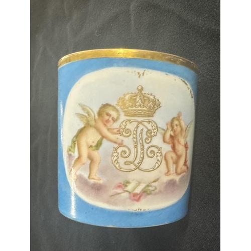 235 - Sevres: Sevres: Porcelain coffee can and saucer c1840s, Royal monogram for Louis Philippe, makers ma... 