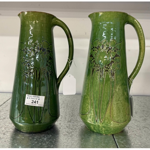 241 - Ceramics: Ceramics: Northern European, probably Flemish, Art Nouveau jugs with stylised lily decorat... 